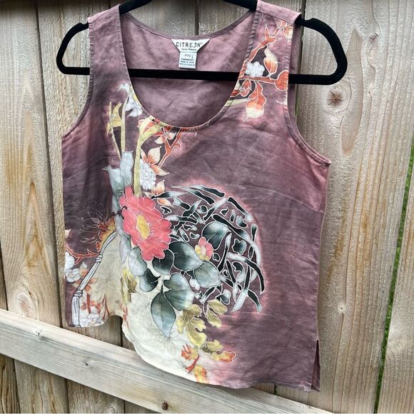 CITRON  Sleeveless Floral Tank Top One of a Kind Artwork Top size XSP - Picture 3 of 6
